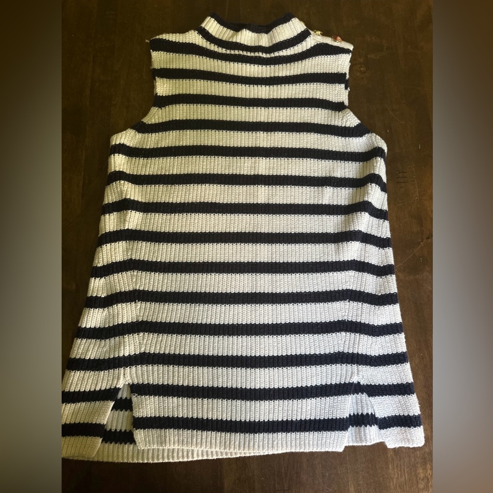 Loft Sleeveless Sweater Size Small Nautical Coastal Preppy Gold‎ Buttons Navy